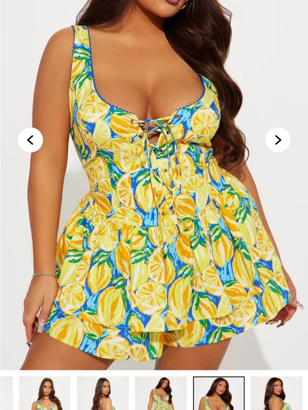 Fashion Nova Yellow Lemon Print Sleeveless Dress with Blue & Green Accents